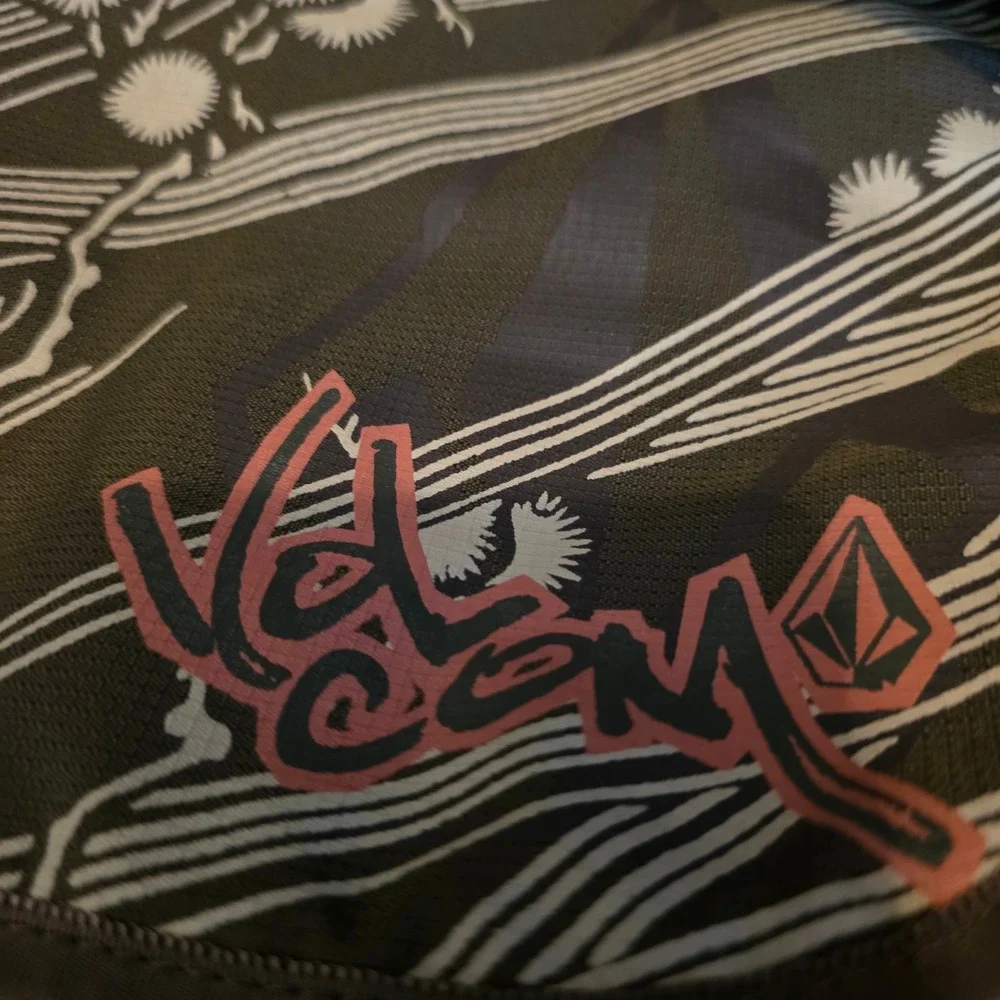 Volcom Messenger Bag Olive Green Graphic Print Canvas Crossbody Laptop Retro Y2k